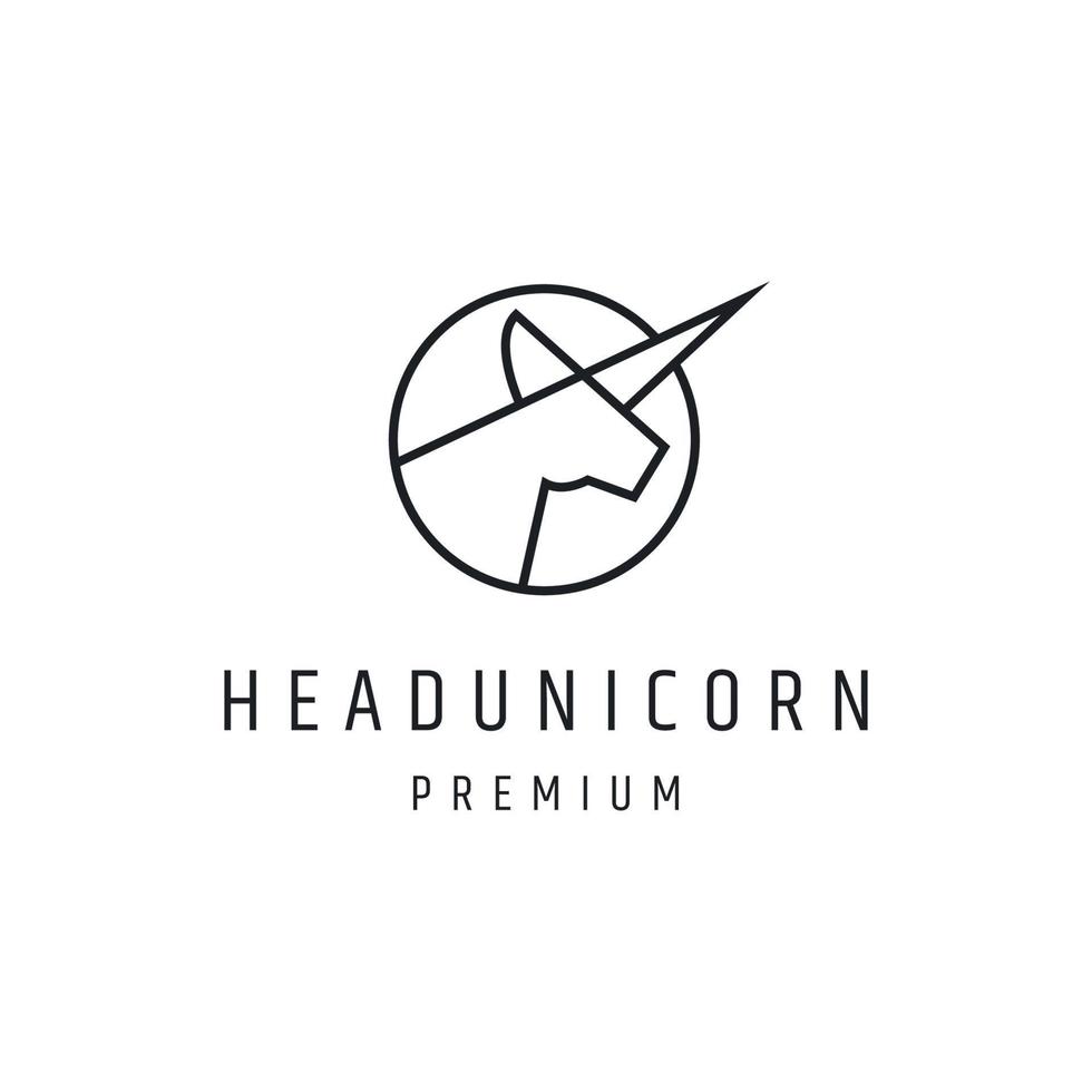 diseño de logotipo de cabeza de unicornio con arte lineal en fondo blanco vector