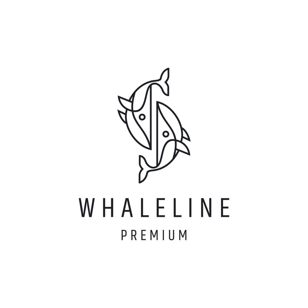 Letter S Whale Logo design with Line Art On White Backround vector