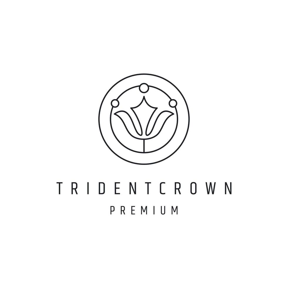 trident an crown logo vector linear style icon on white backround