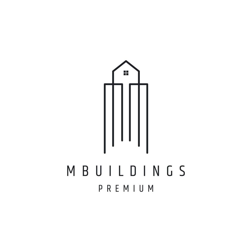 Letter M Building Vector Logo Template linear style icon in white backround