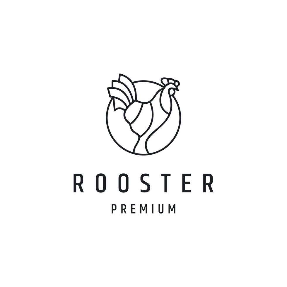 Rooster Logo design with Line Art On White Backround vector