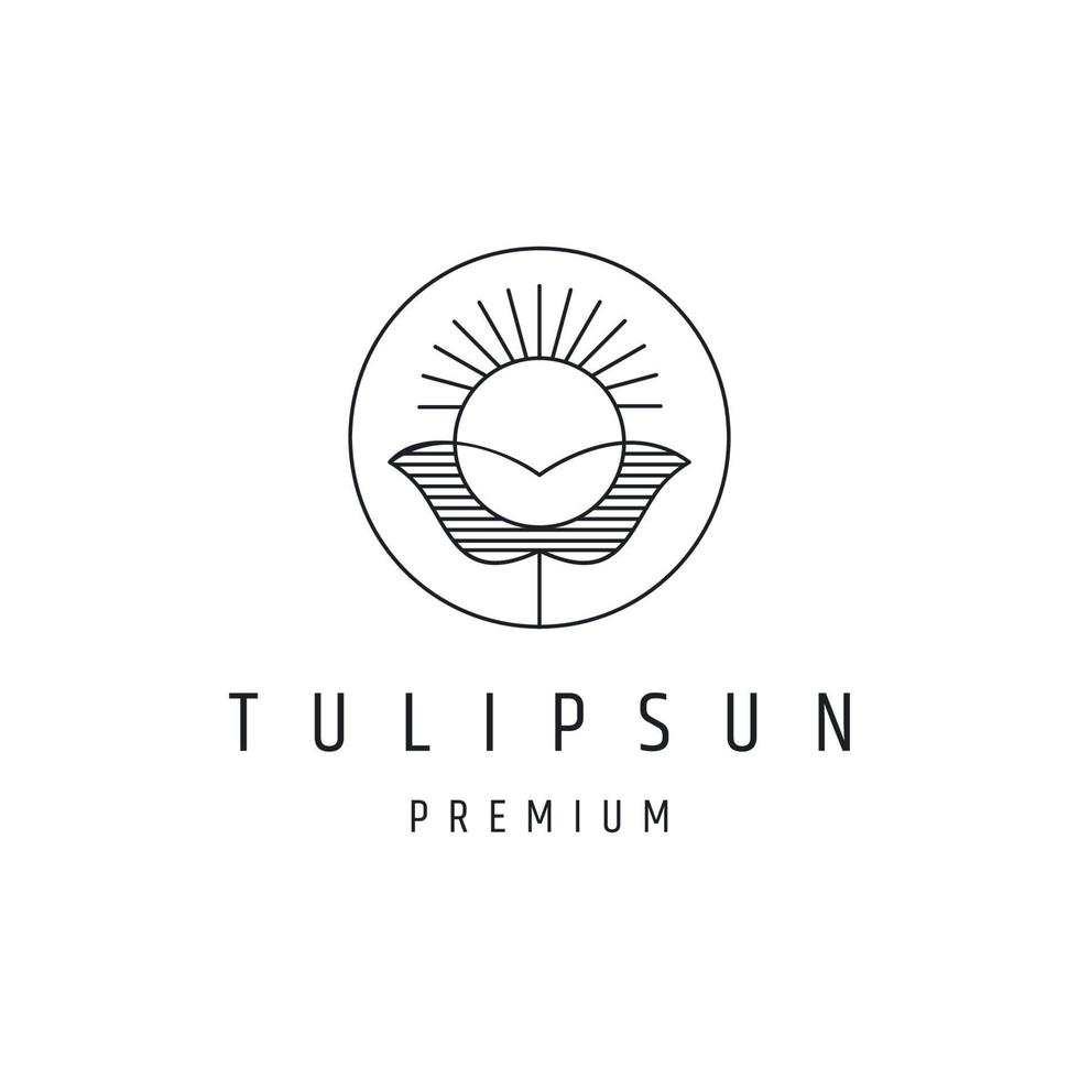 Tulip Sun logo vector design template linear style icon on white backround