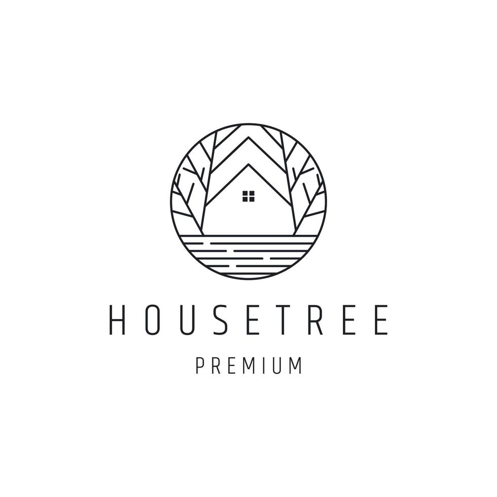 icono de estilo lineal del logotipo del árbol de la casa en el fondo blanco vector
