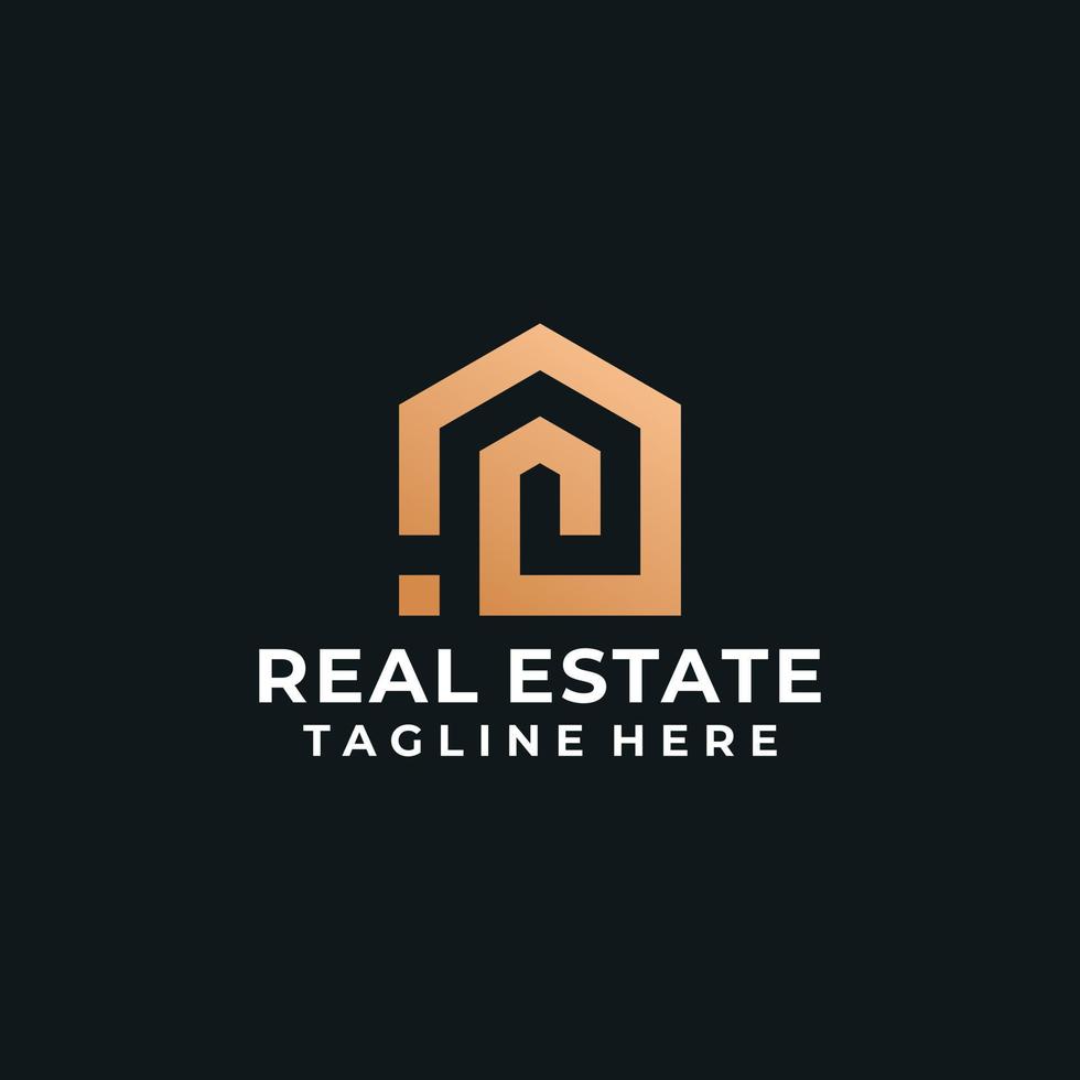 Golden monogram real estate logo vector residential realty apartment.