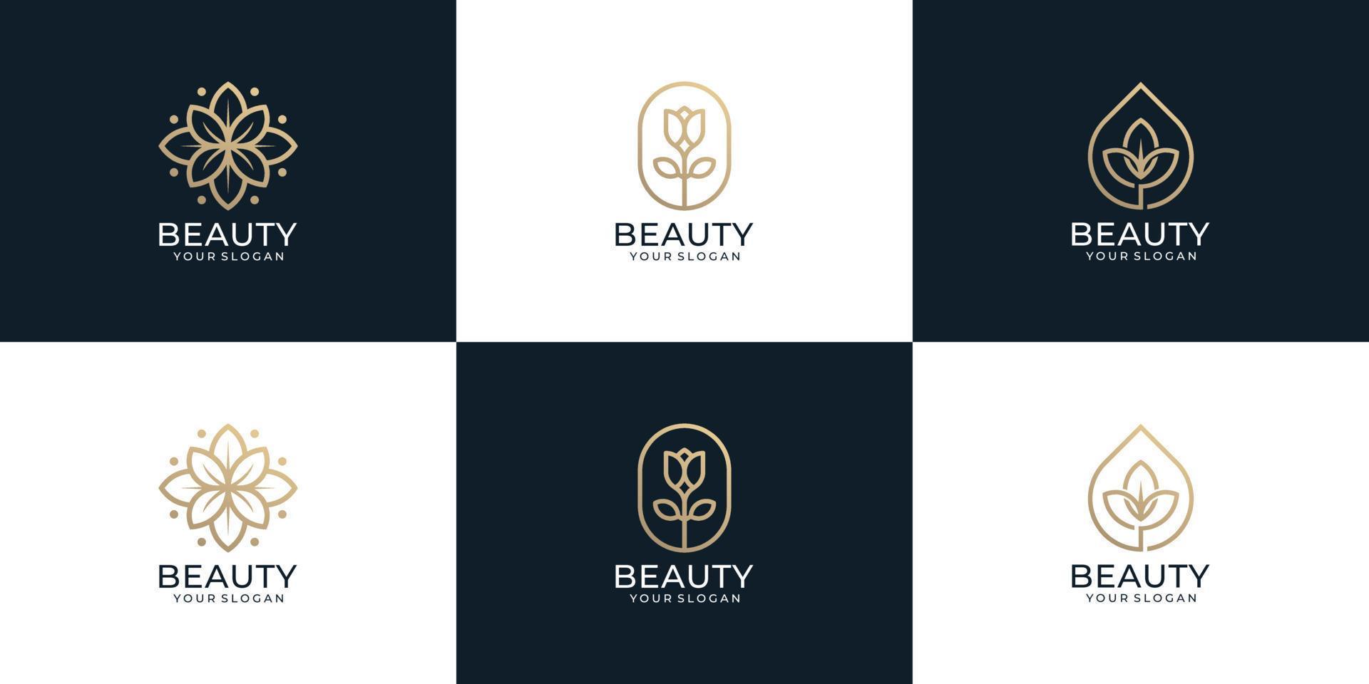 Set of minimalist monogram beauty flower leaf logo nature spa yoga salon vector