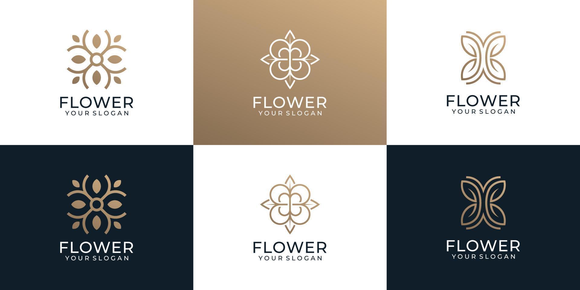 Set of minimalist monogram flower logo for spa decoration yoga boutique vector