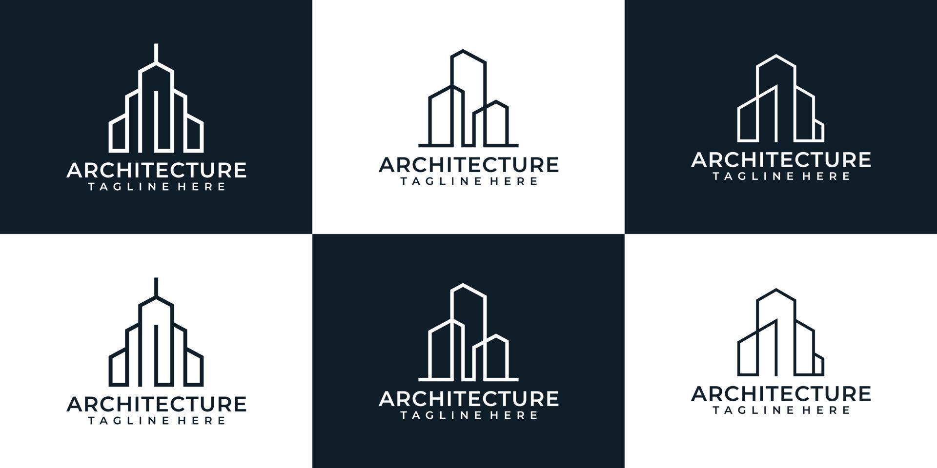 conjunto de vector de logotipo de edificio de arquitectura de monograma creativo para bienes raíces