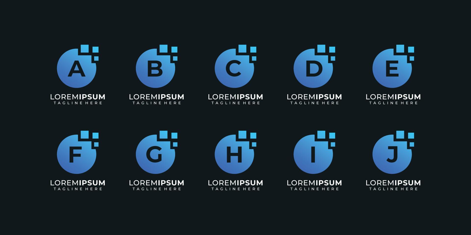 Set of elegant technology alphabet logo information software letter symbol vector