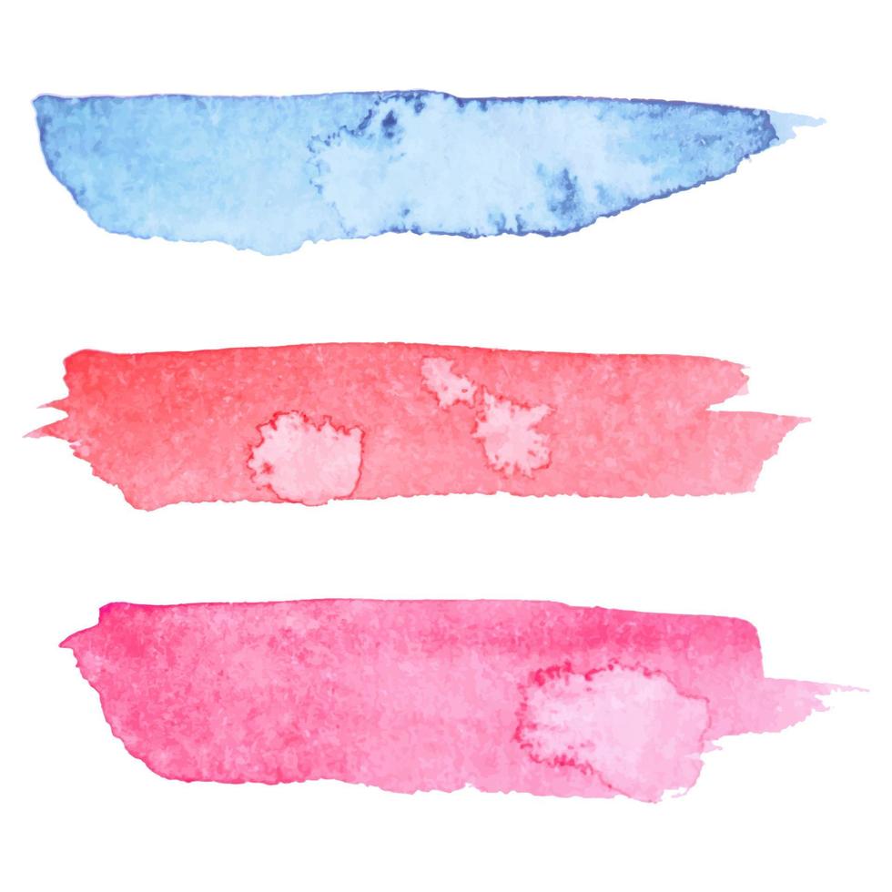 Set of three colorful vector paper banners labels tags with brush stroke hand painted watercolor stains background.