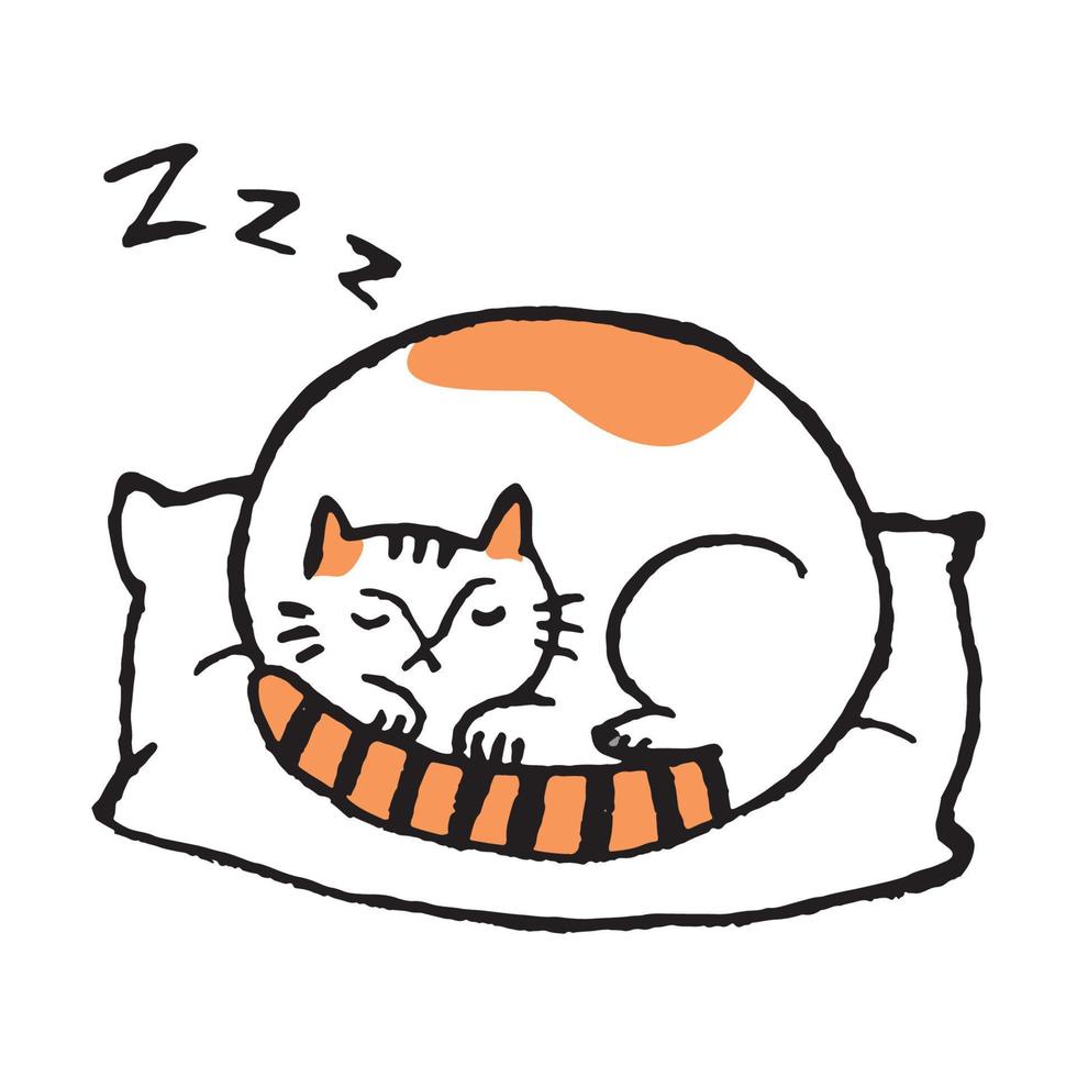 Sleeping cat, black and white sketch. Doodle Vector illustration