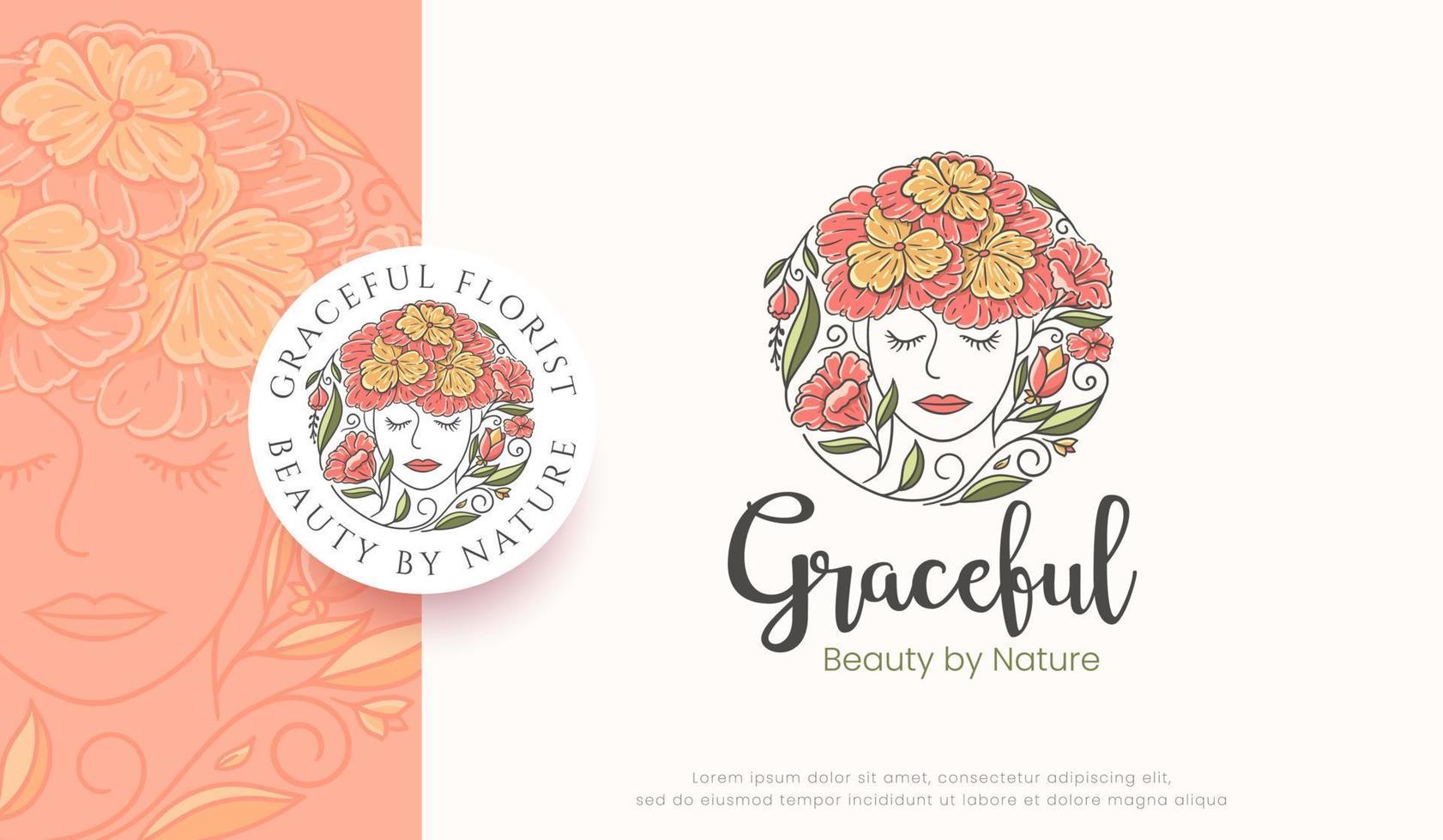 beauty woman with flower hair illustration logo design vector