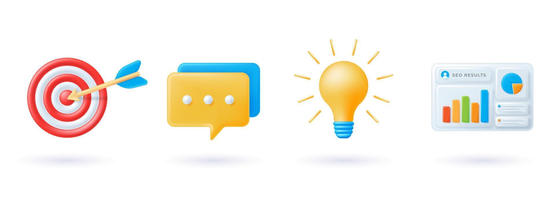 set of arrow,message,lightbulb and seo icon design vector