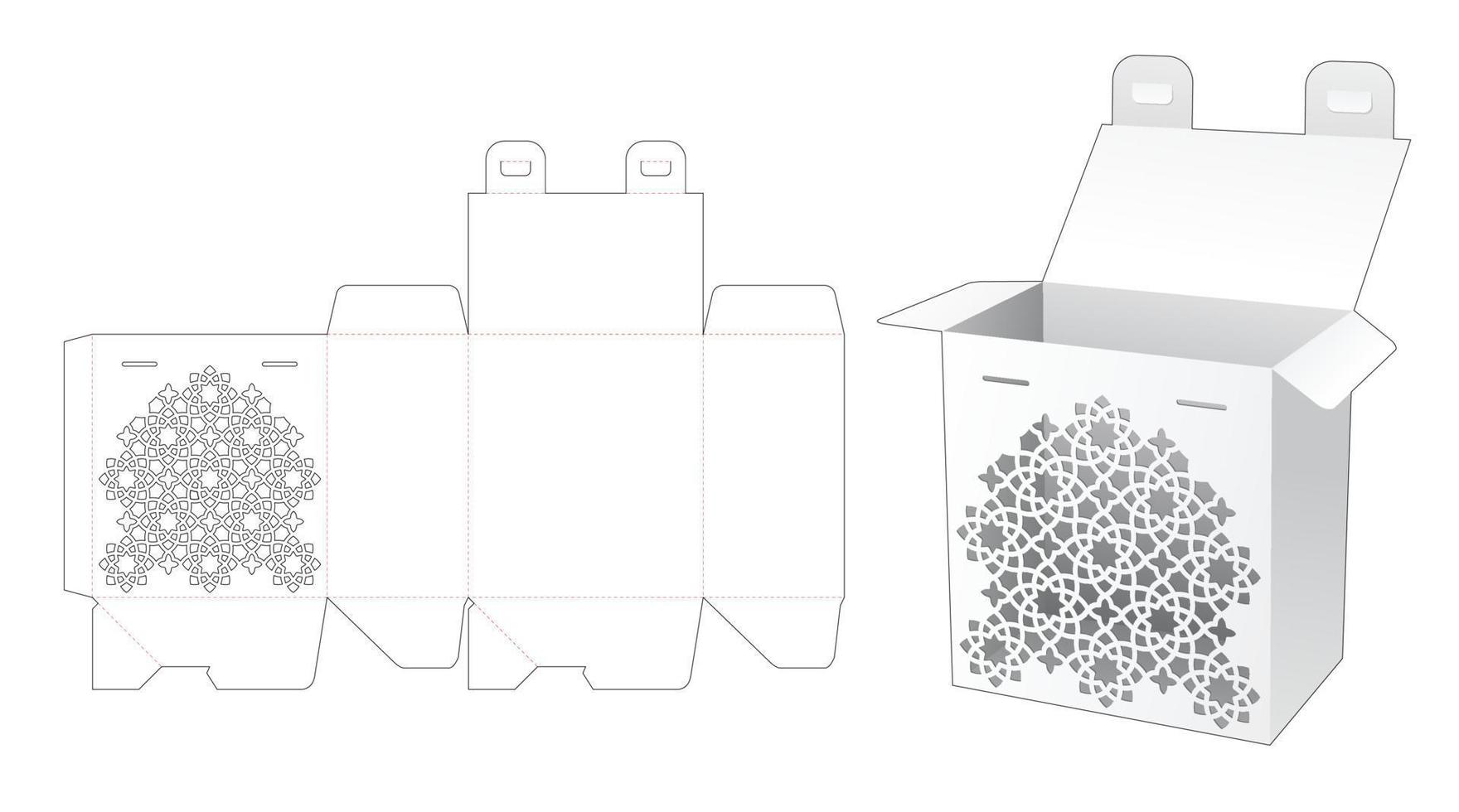 Embalaje de 2 puntos bloqueados con plantilla troquelada con patrón estampado y maqueta 3d vector