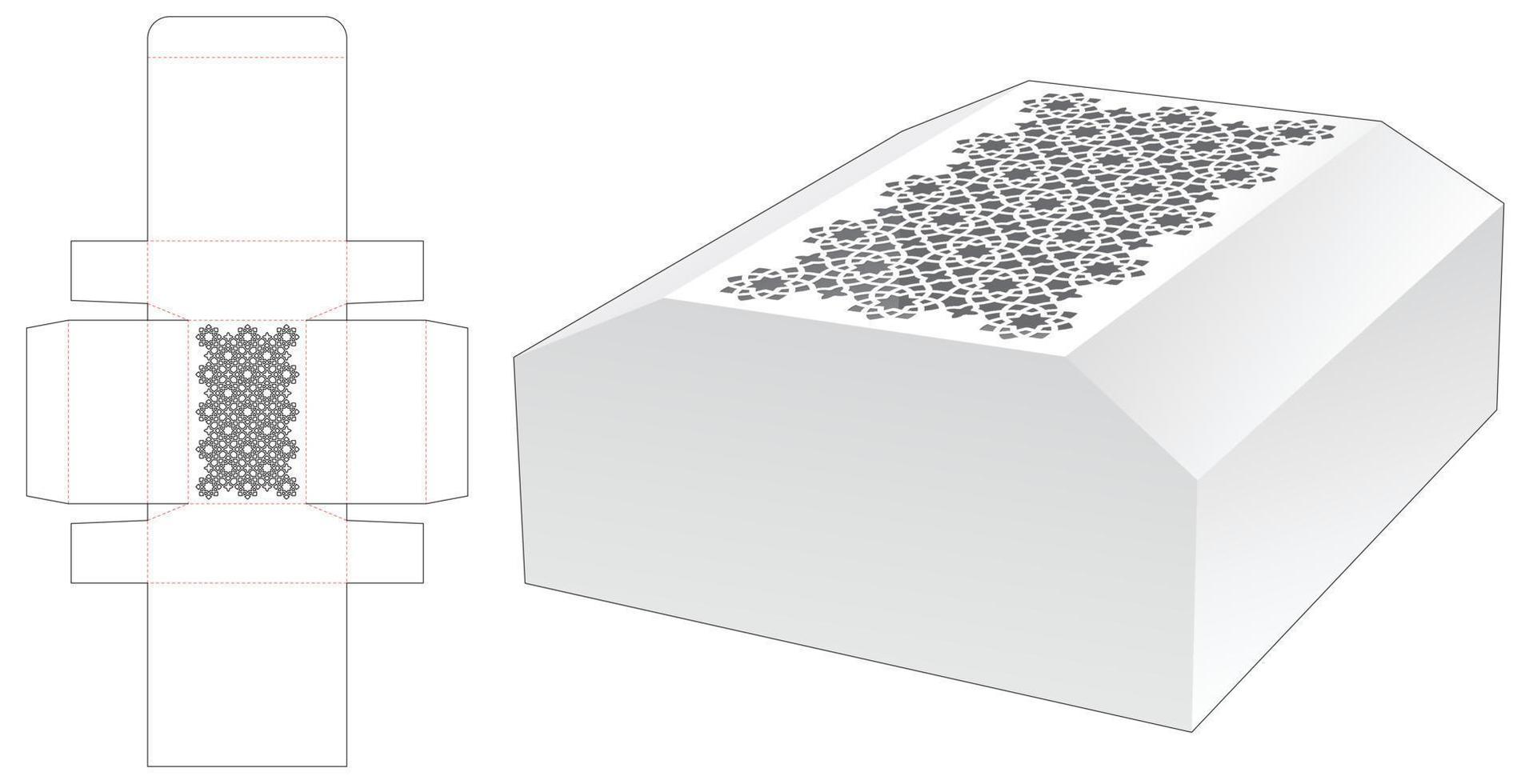 embalaje en forma de cofre con plantilla troquelada con patrón estampado y maqueta 3d vector