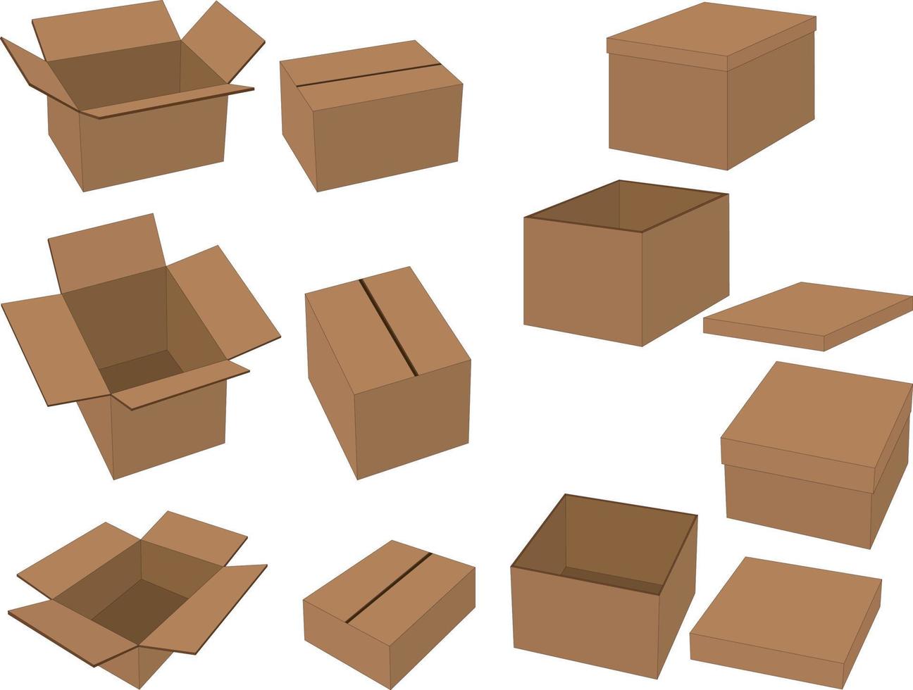 Closed and opened carton box types collection vector illustration