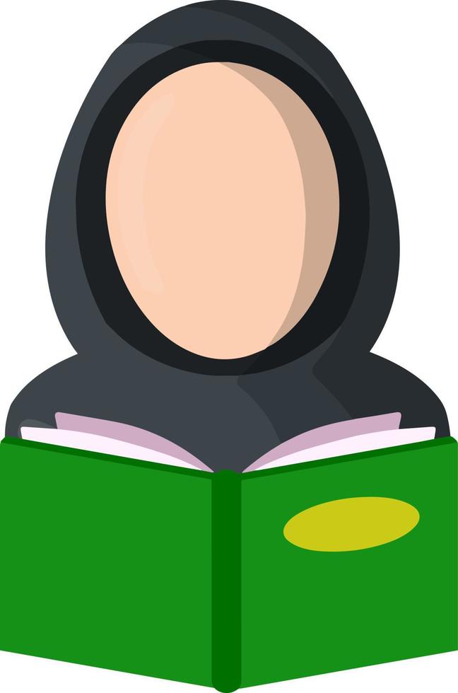 mujer árabe en hijab y libro verde. vector