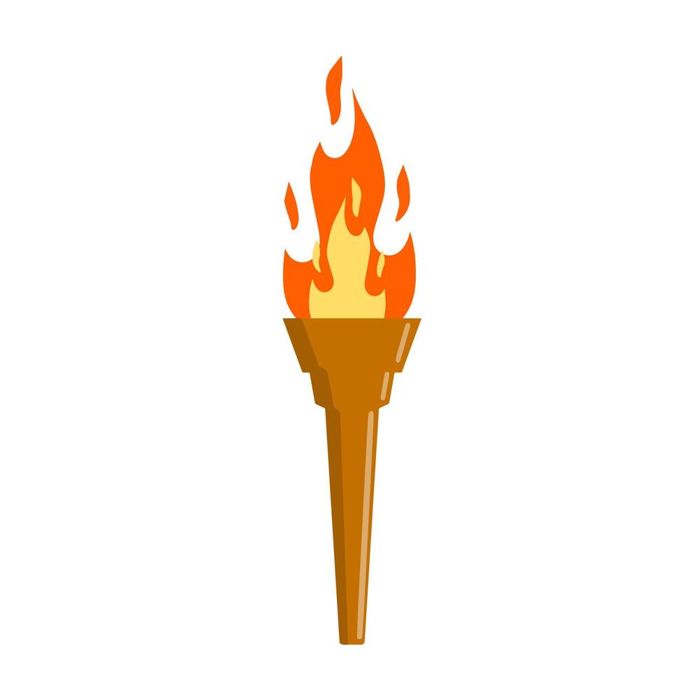 Torch with fire.  Greek Symbol of sports competitions. The concept of light and knowledge. Flat cartoon illustration vector