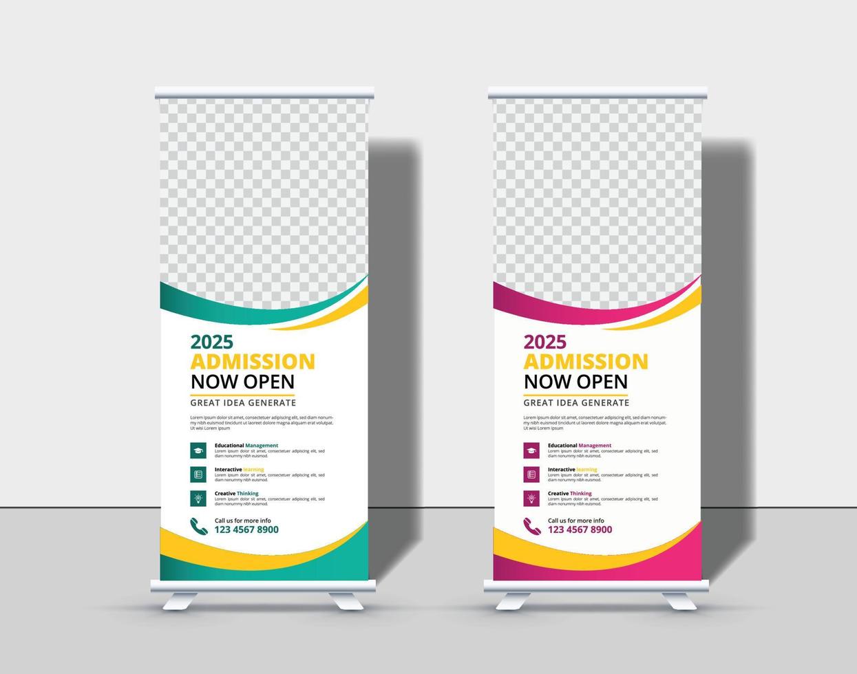 Modern Back to school admission roll up banner template Premium Vector, school admission roll up banner design for school, college, university, coaching center vector