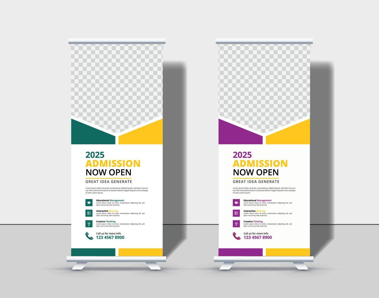 Modern Back to school admission roll up banner template Premium Vector, school admission roll up banner design for school, college, university, coaching center vector