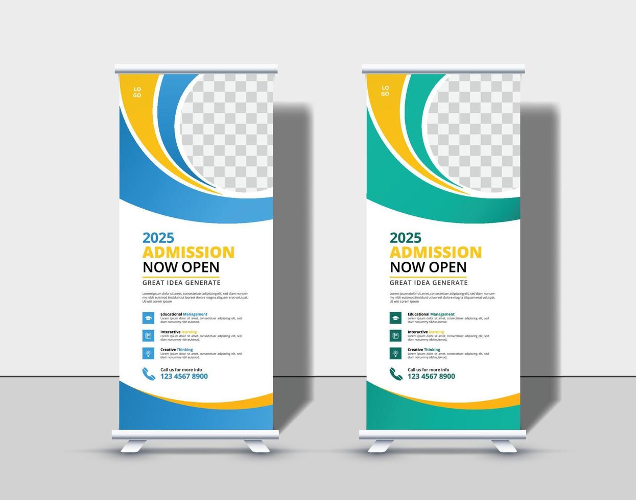 Modern Back to school admission roll up banner template Premium Vector, school admission roll up banner design for school, college, university, coaching center vector