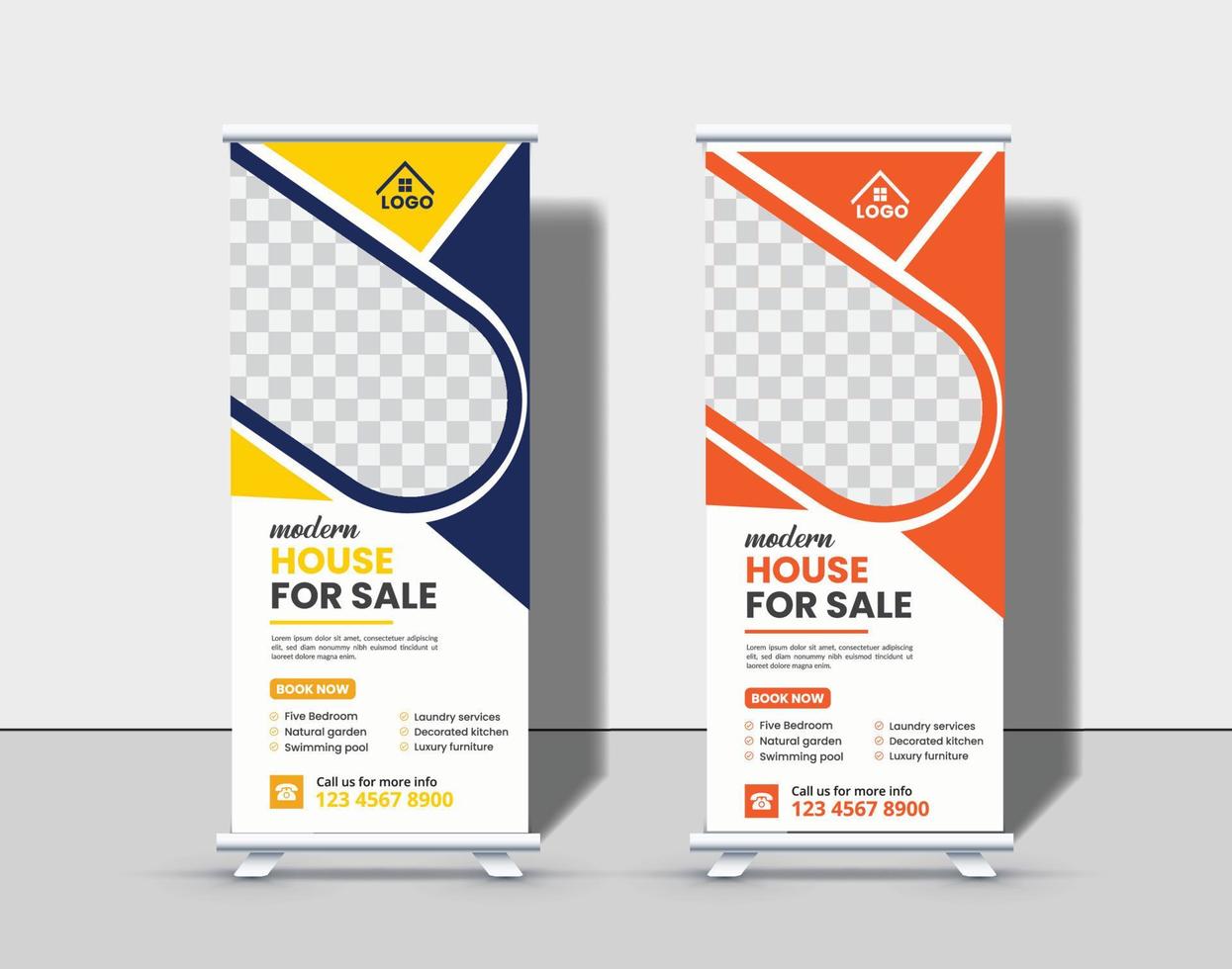 diseño de banner enrollable para vector premium de agencia inmobiliaria