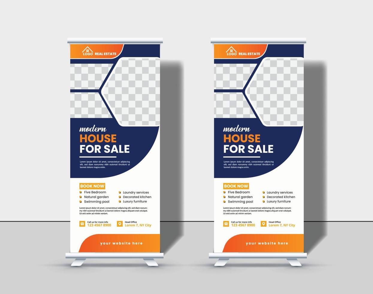 Real estate agency roll up banner design Premium Vector