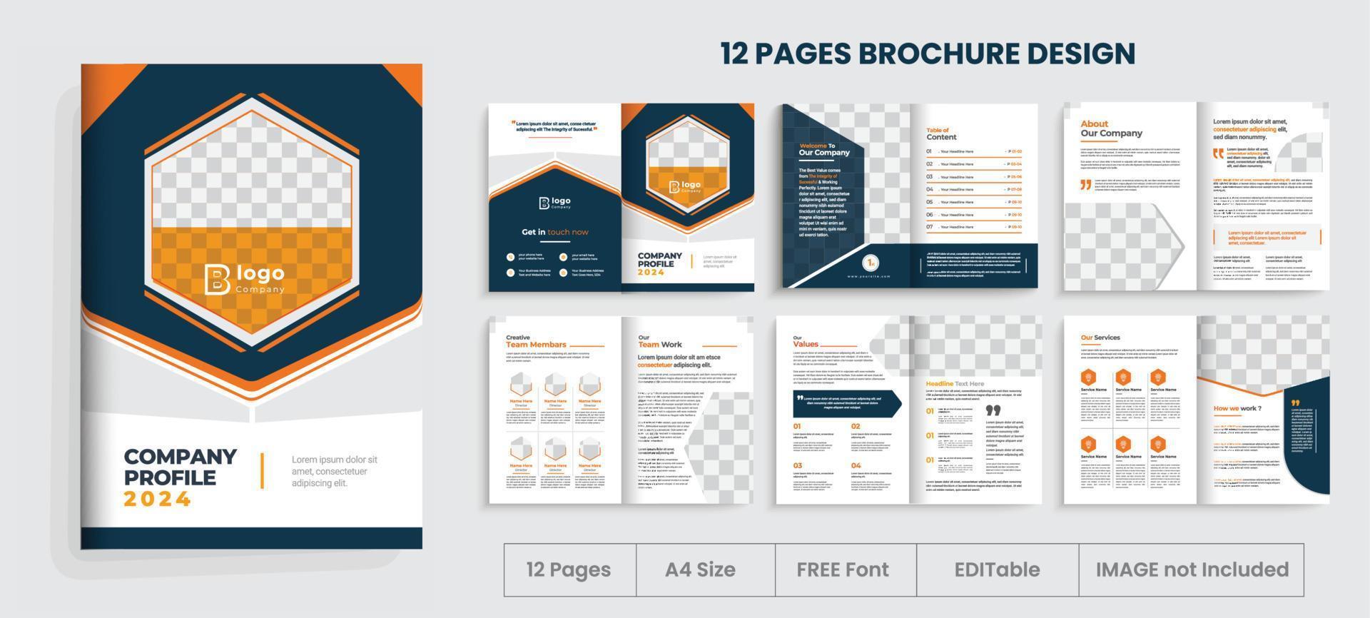 Corporate company profile brochure template layout design, blue color  multiple12 page corporate brochure editable template. vector