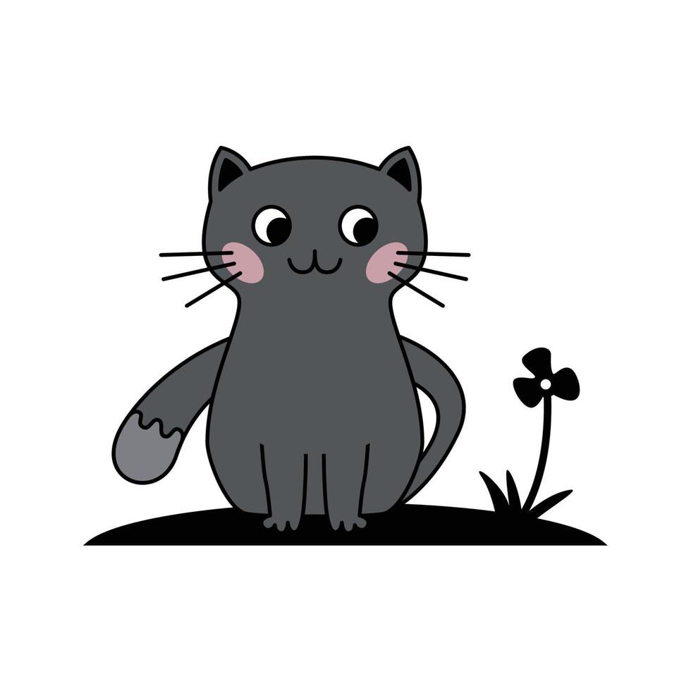 gato feliz viendo la plantilla de ilustración vectorial de flores. vector