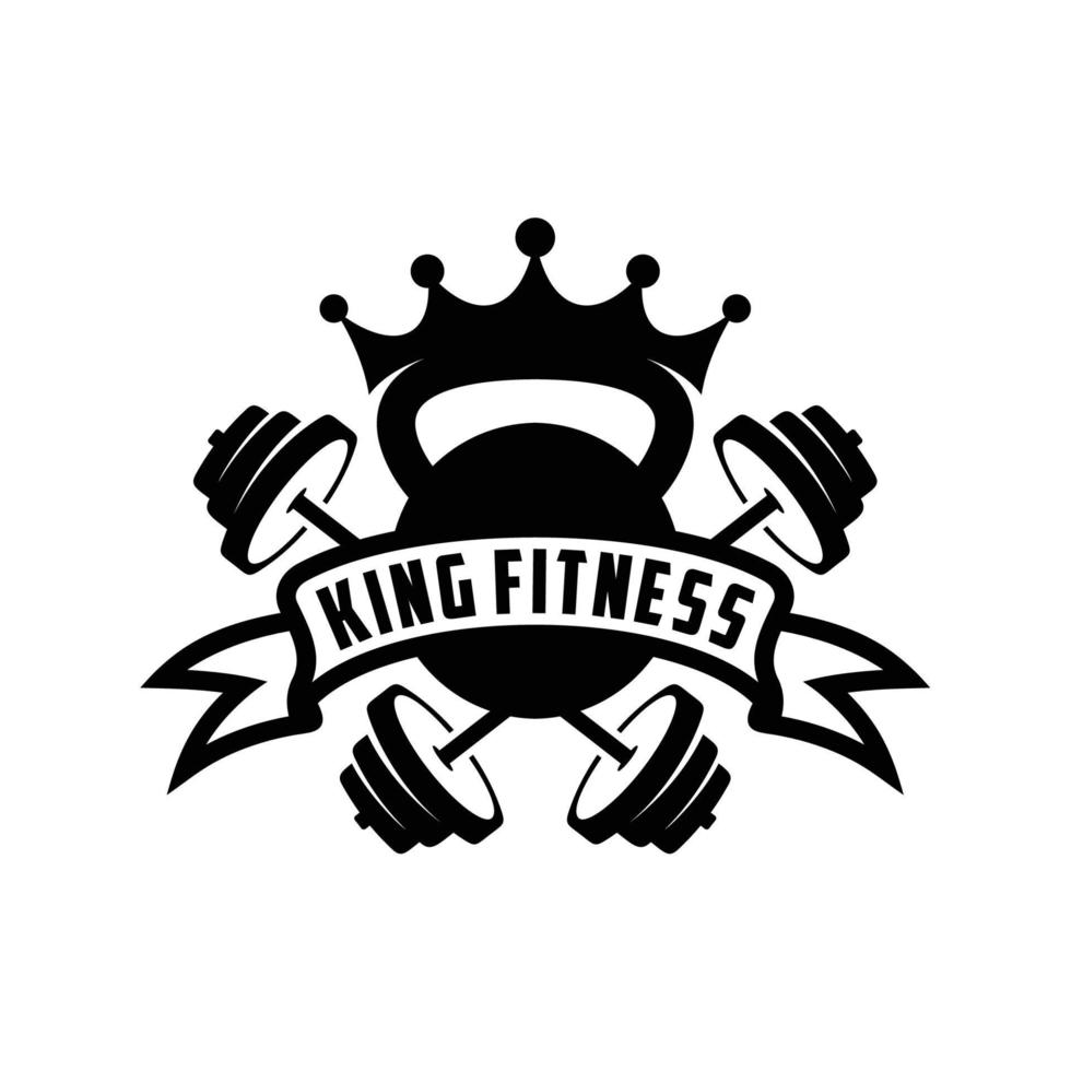 concepto de logotipo de fitness rey. plantillas de gimnasio con pesas rusas y barbillas vector