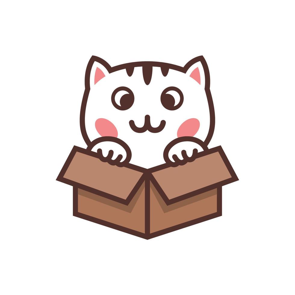 Cute kitten in the box logo vector. cat adoption vector