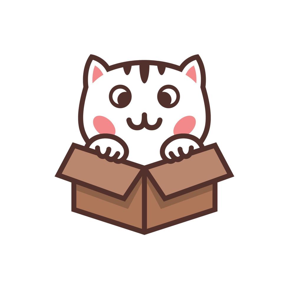 lindo gatito en el vector del logo de la caja. vector de adopción de gatos