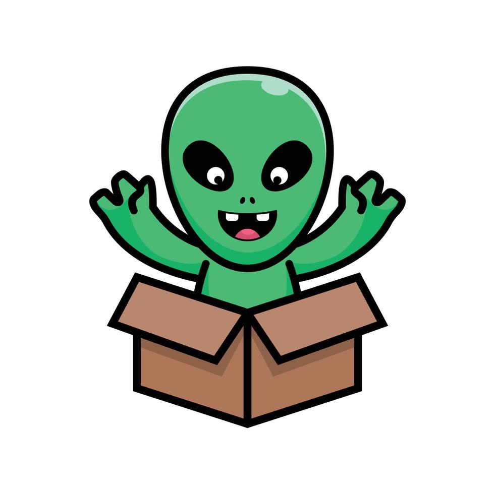 lindo alienígena en el vector del logotipo de la caja