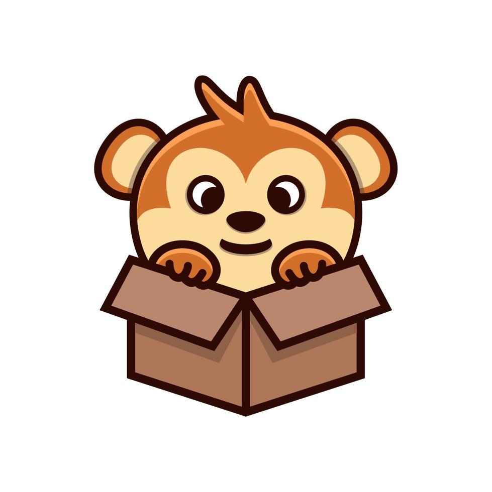 Cute monkey in the box logo vector