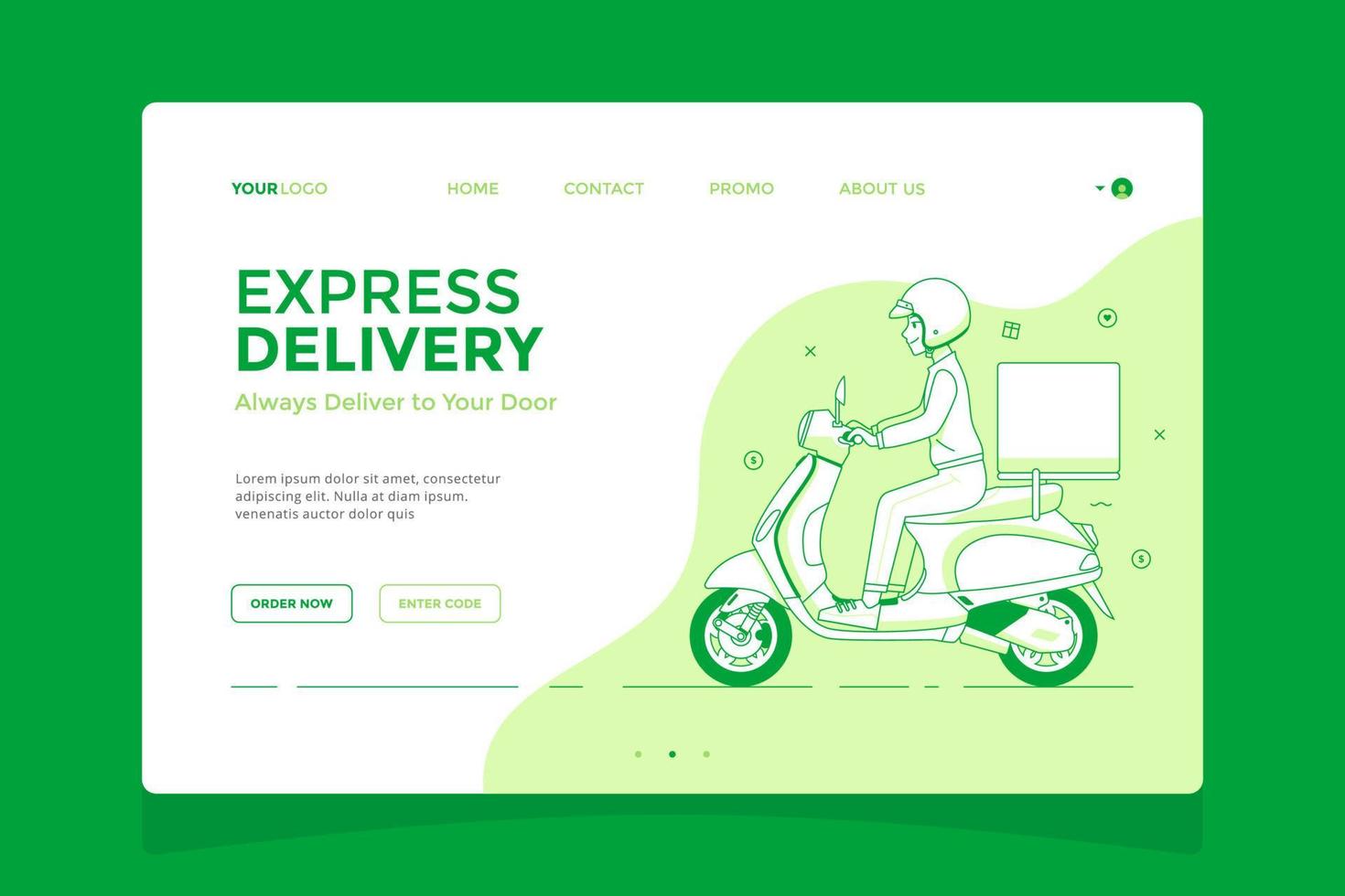 Landing Page template design of delivery guy in flat design vector illustration