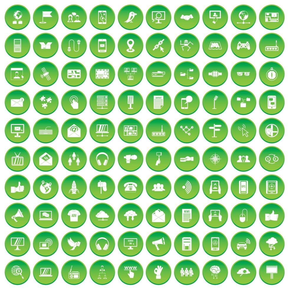 100 communication icons set green circle vector