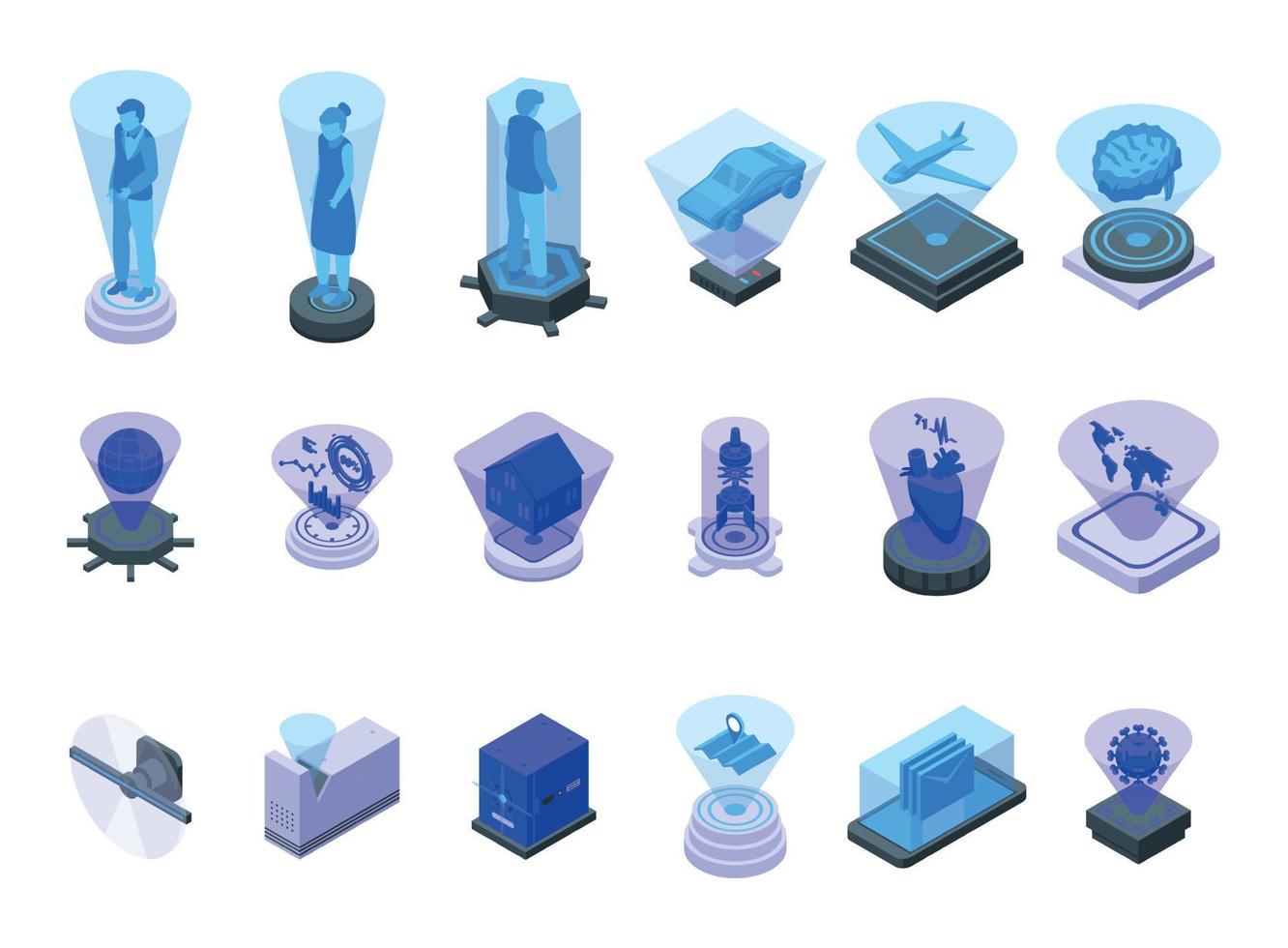 Hologram projection icons set isometric vector. Experience reality vector