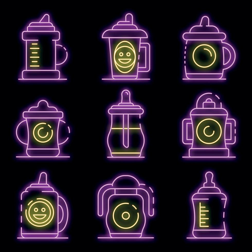 Sippy cup icons set vector neon