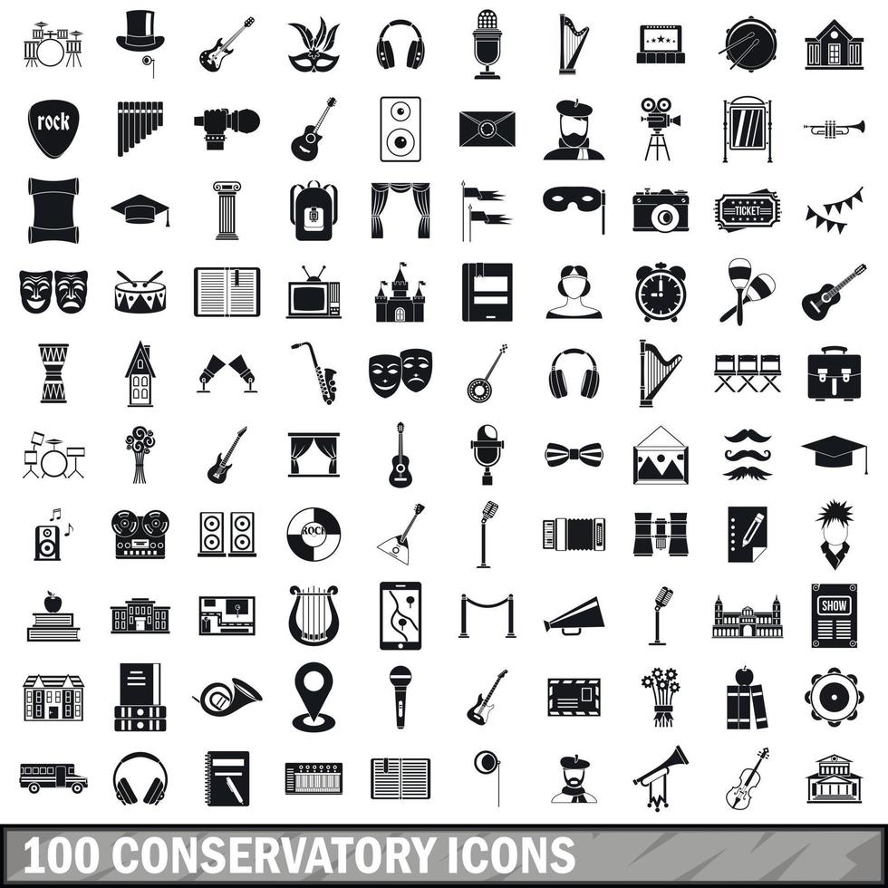 100 conservatory icons set, simple style vector