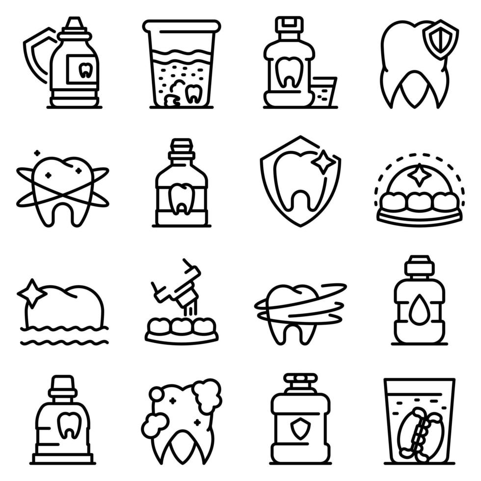 Tooth rinse icons set, outline style vector
