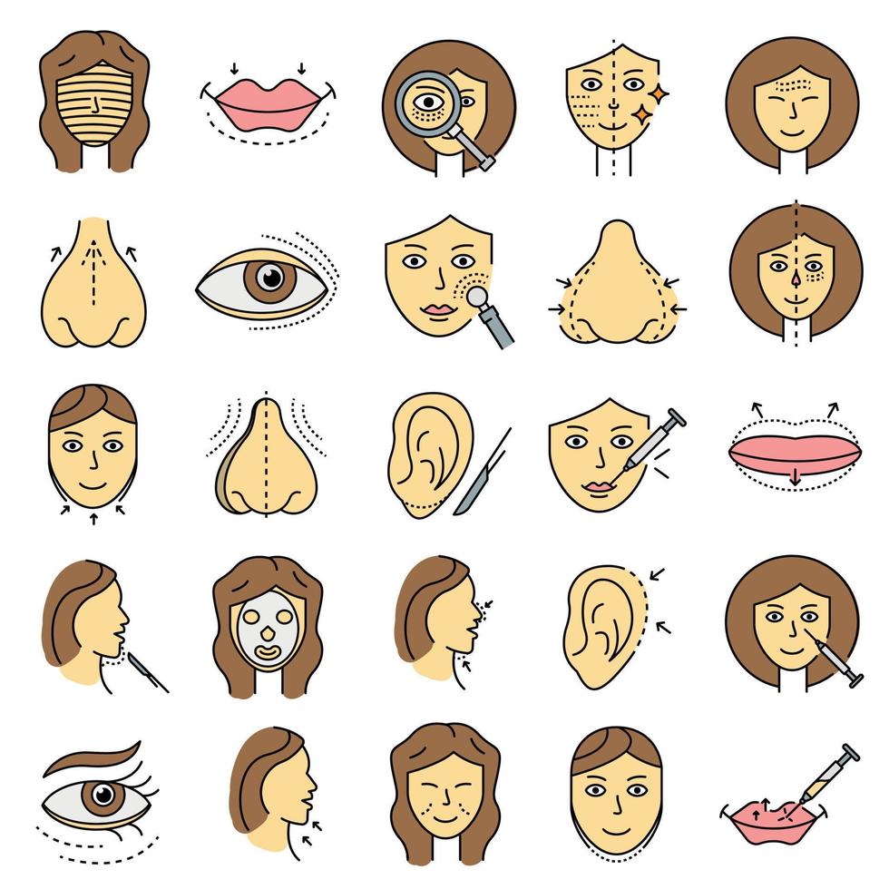 Lifting facial icons set line color vector