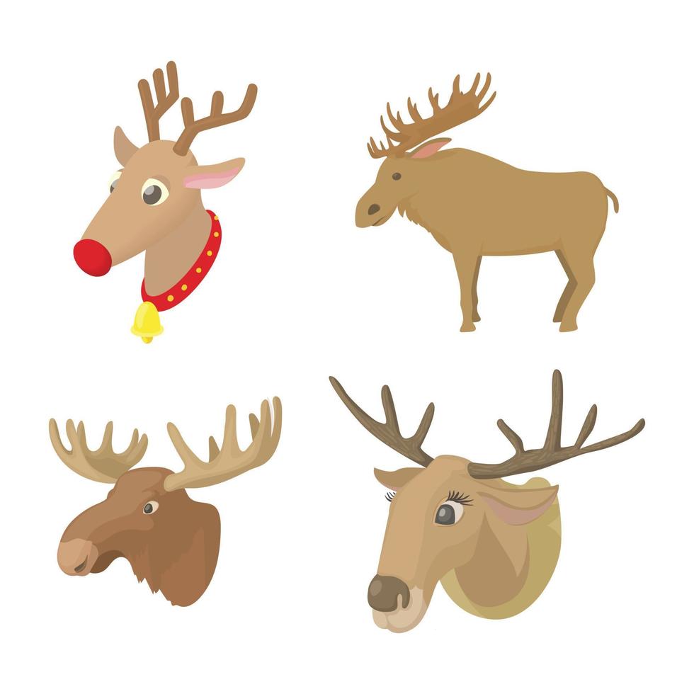 Deer icon set, cartoon style vector