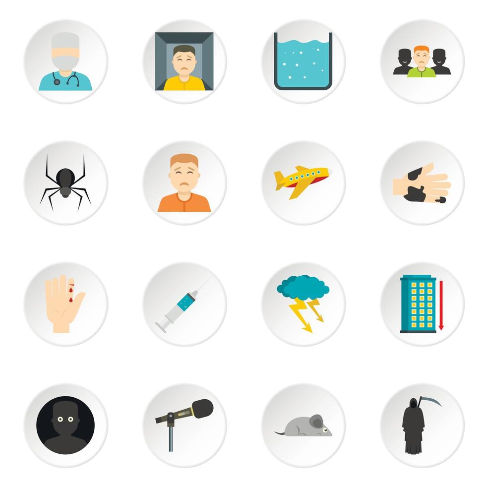 Phobia symbols icons set in flat style vector