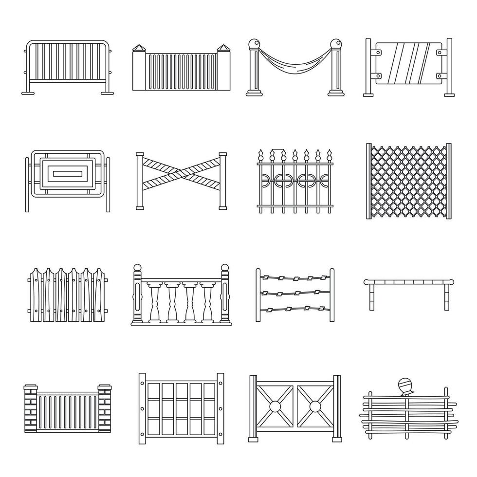 Fencing icons set, outline style vector