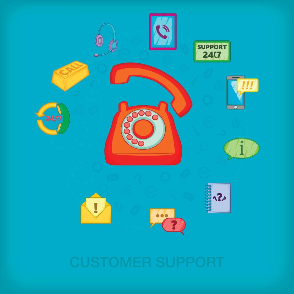 Call center concept old phone, cartoon style vector