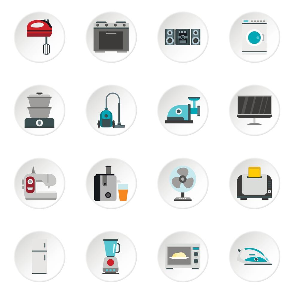 Household appliance icons set, flat style vector