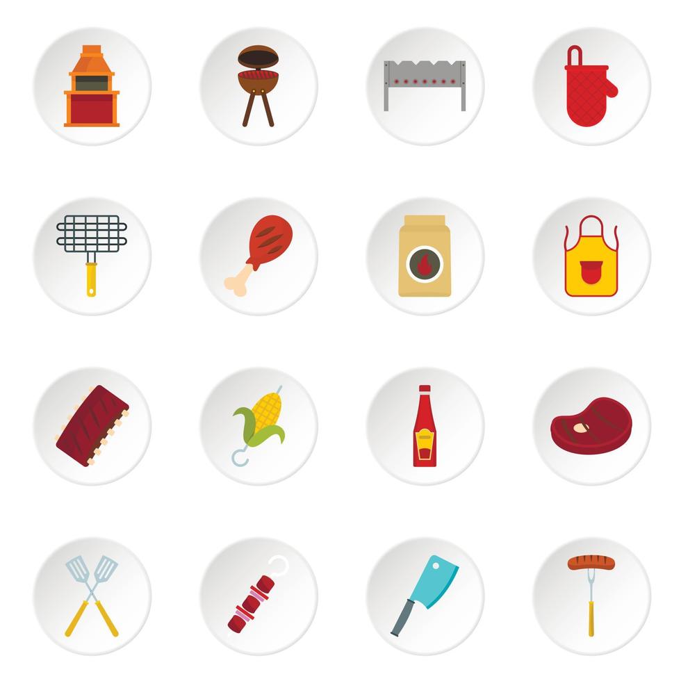 iconos de comida barbacoa establecidos en estilo plano vector