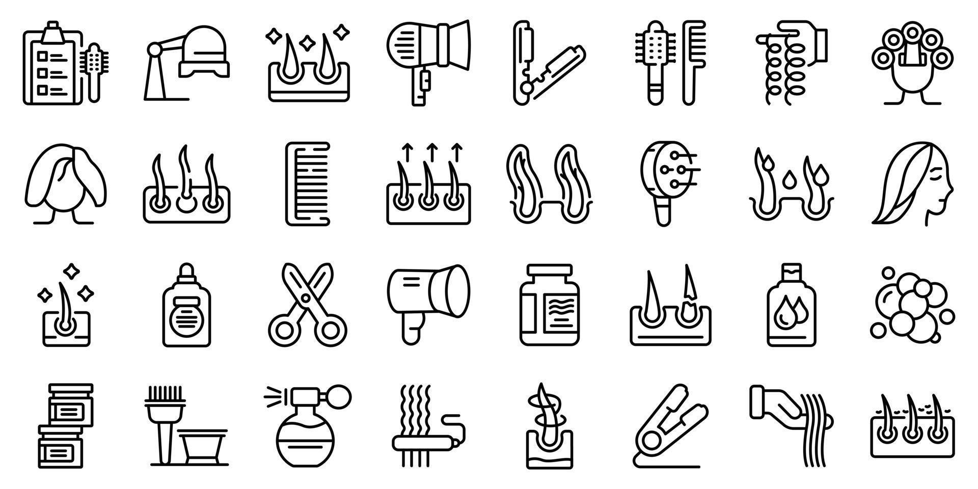 conjunto de iconos de pelo rizado, estilo de esquema vector