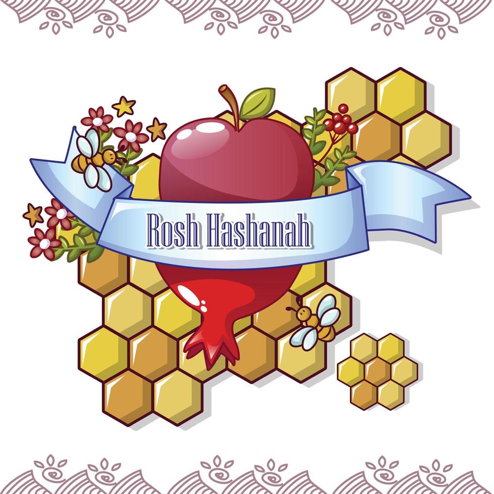 Rosh hashanah concept background, cartoon style vector