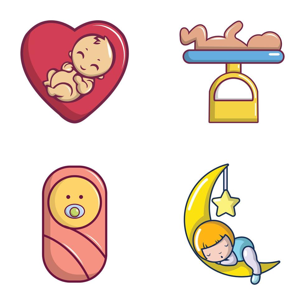 Baby icon set, cartoon style vector