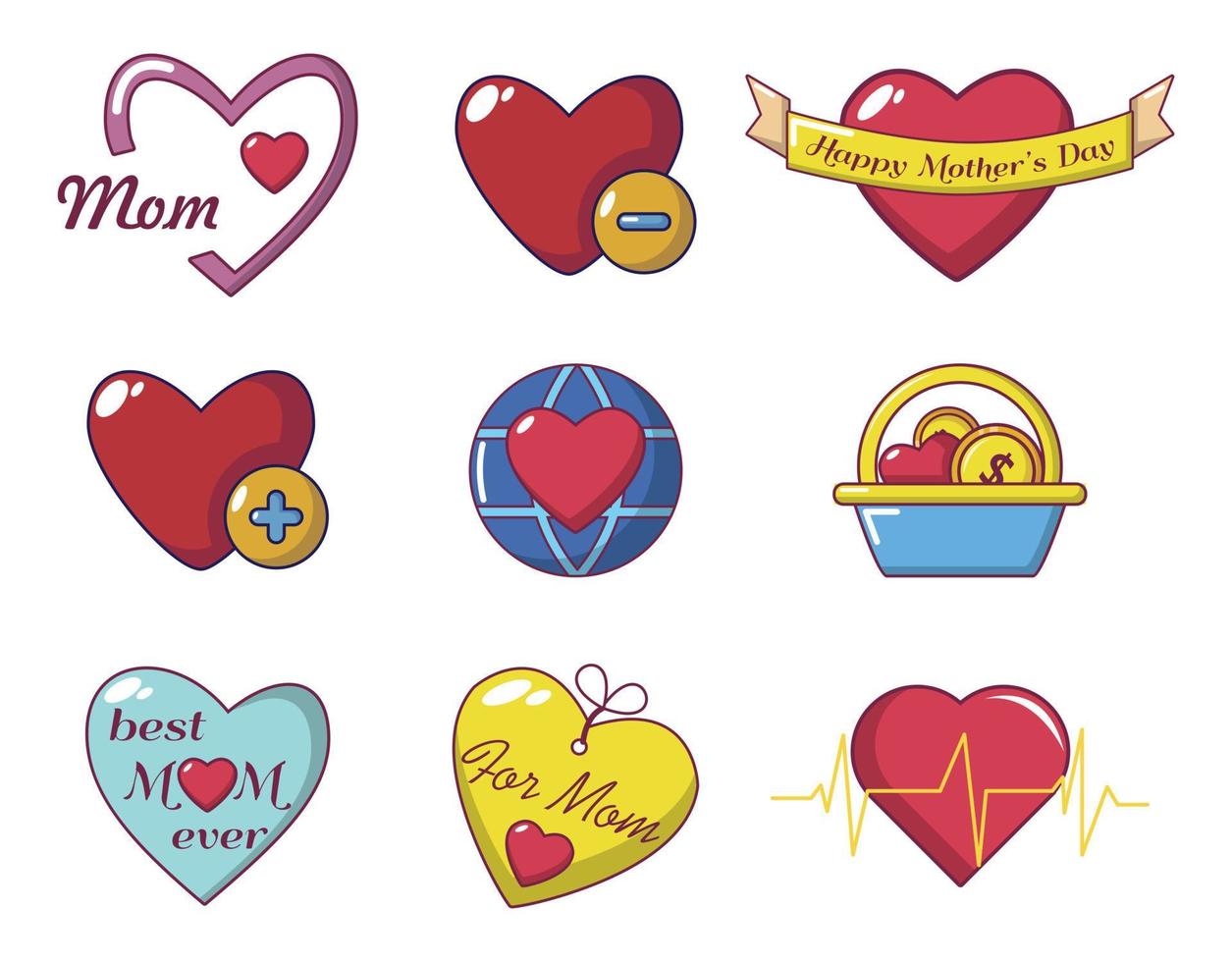 conjunto de iconos de corazón, estilo de dibujos animados vector